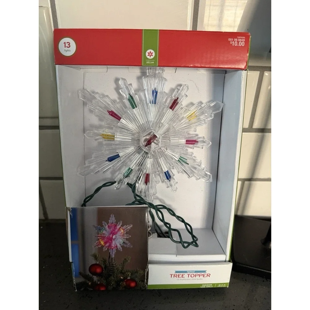 NEW Lighted Tinsel Star Christmas Tree Topper Multicolor Lights Retro